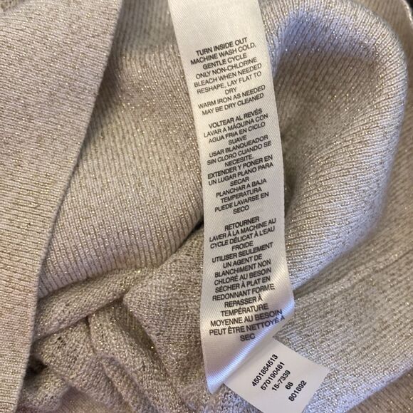 White House Black Market Knit Cream Gold Sparkle Cold Shoulder Sweater Sz Large - Picture 10 of 13